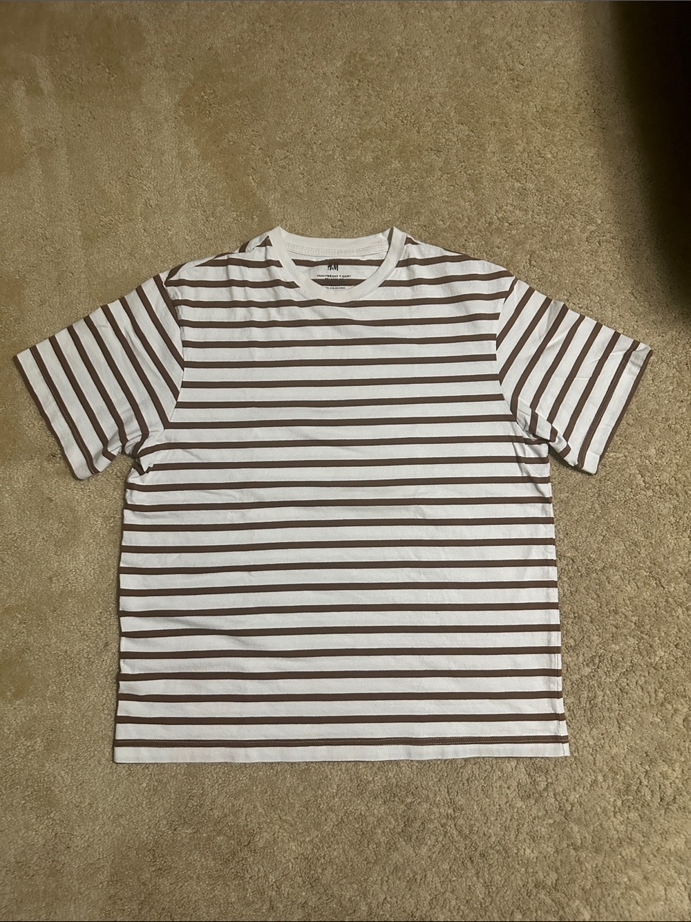 White and Brown Striped Crewneck tee